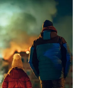 Family in need of evacuation because of wildfire that spread.