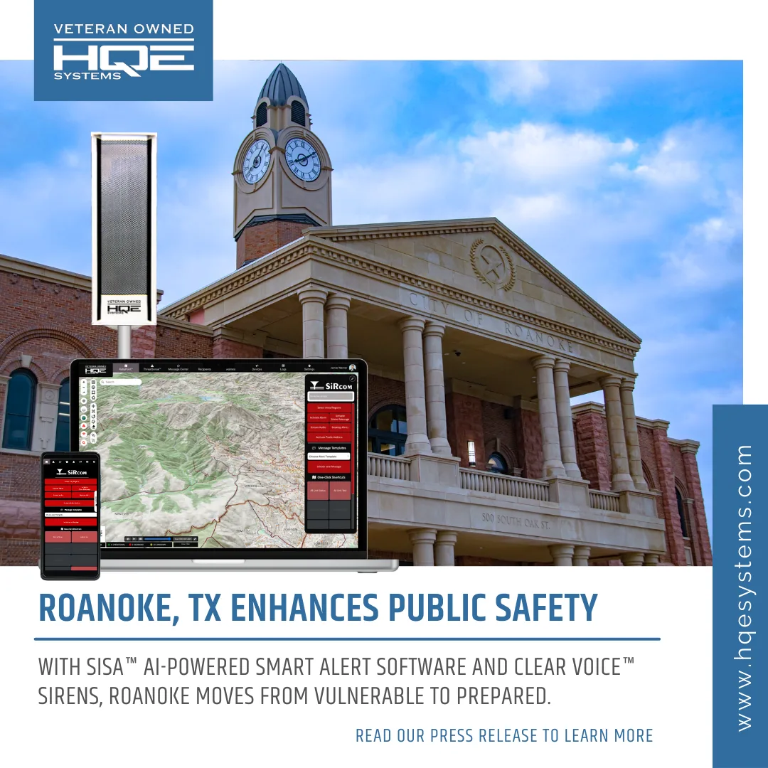 Press Release: City of Roanoke, TX Enhances Emergency Alerting with HQE Systems’ LS120 Intelligent Voice Outdoor Warning Siren Installation