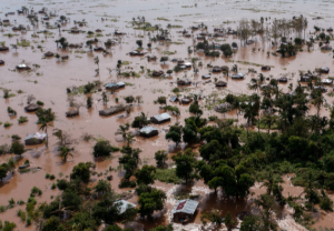 Flooded village homes and buildings from tropical Cyclone in Malawi – March 2023