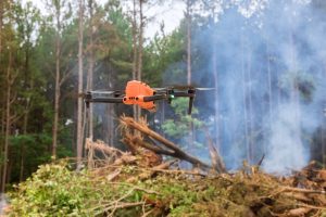 Drone helping fire using AI integrated by HQE Systems for life saving response.