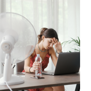 Severe heat forcing lady to take preventable action against a heat stroke thanks to life safety and emergency management technology preparedness. 