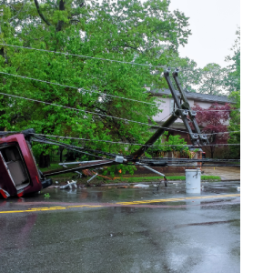 Connecticut "Historic" Flood damaging infrastructure such as destroyed powerlines.