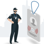 PANIC BUTTON ENABLED badges for event and festival security for event security managers to see if a emergency situation is ahppening.