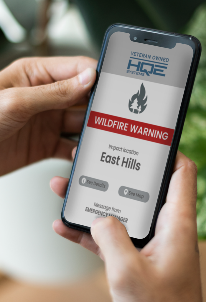 HQE Systems Wildfire Warning alert, for emergency management and life safety technology