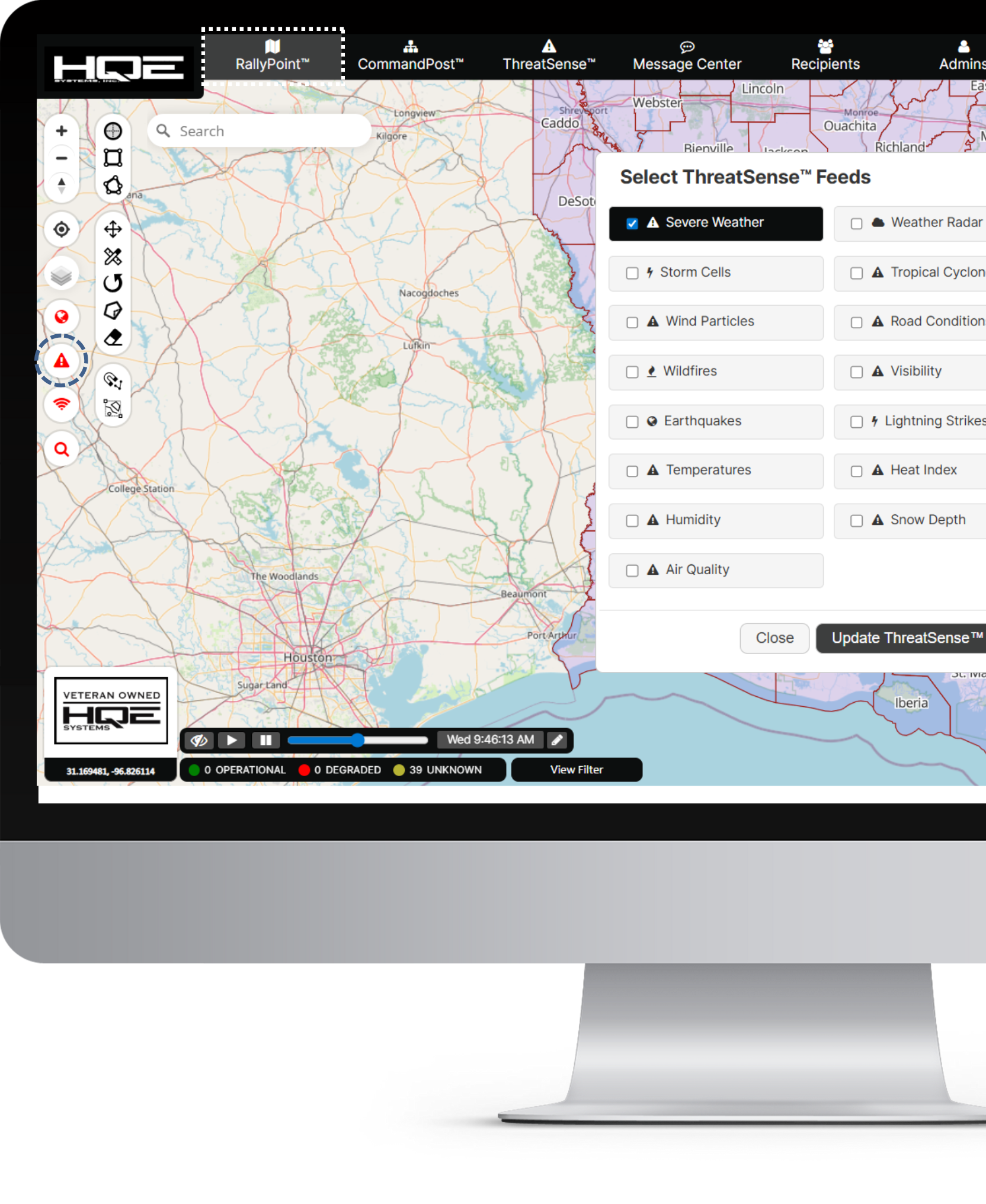 SiSA Console — Hybrid command dashboard with live situational map